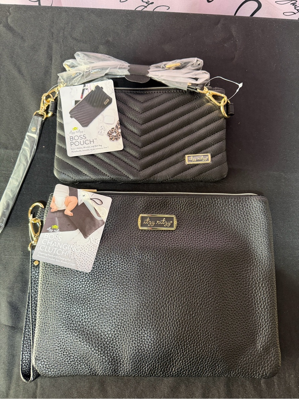 Itzy Ritzy Black Quilted Boss Pouch & Pebbled Changing Clutch Set